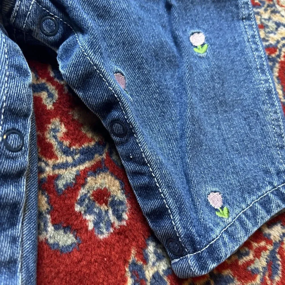 Vintage Denim Overalls Embroidered Tulips Girls 3-6 Months 90s Made In USA